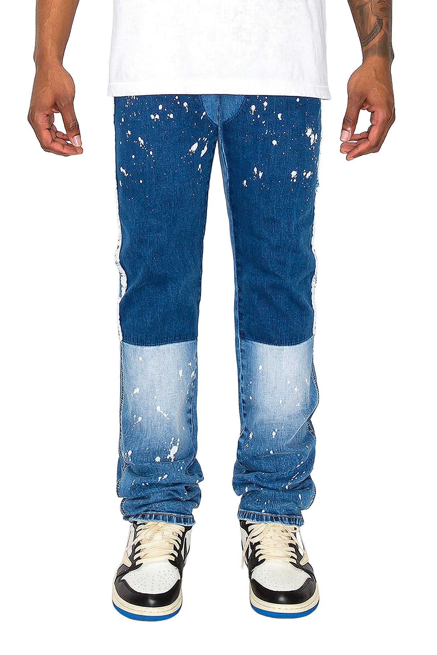 Indigo jeans stacking at the ankle