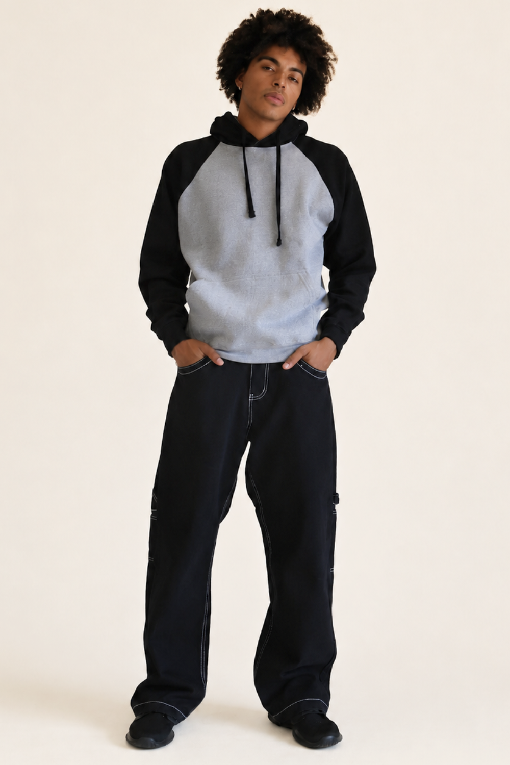 Wide leg carpenter jeans on a plain background