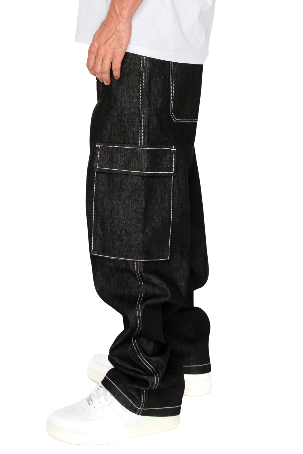 Baggy Fit Raw Denim Cargo Jeans