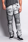 Pre-ripped washed jeans, front view
