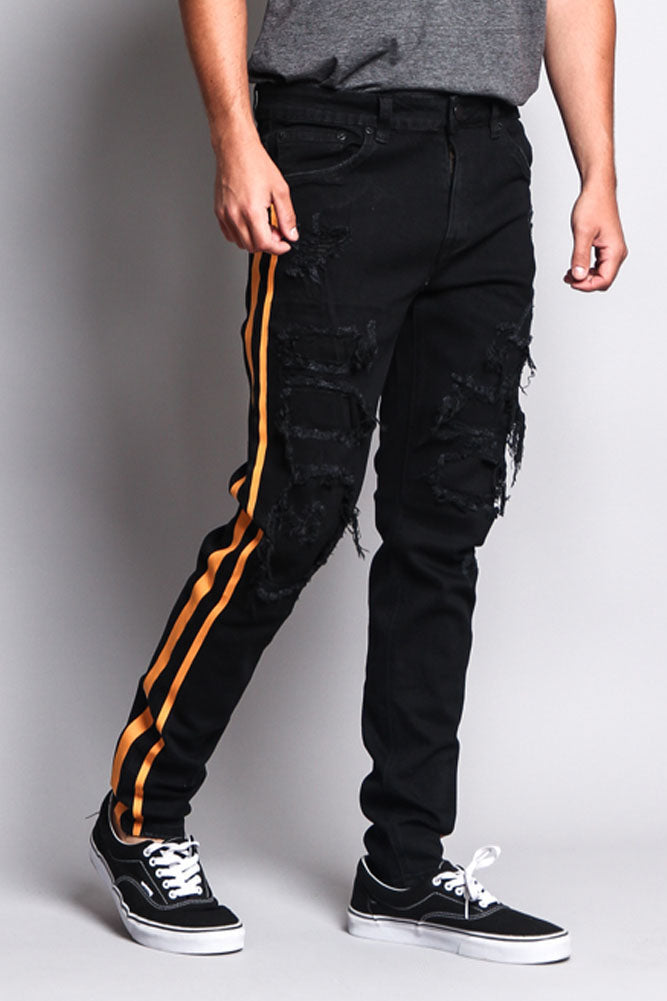 Side striped skinny jeans, front view