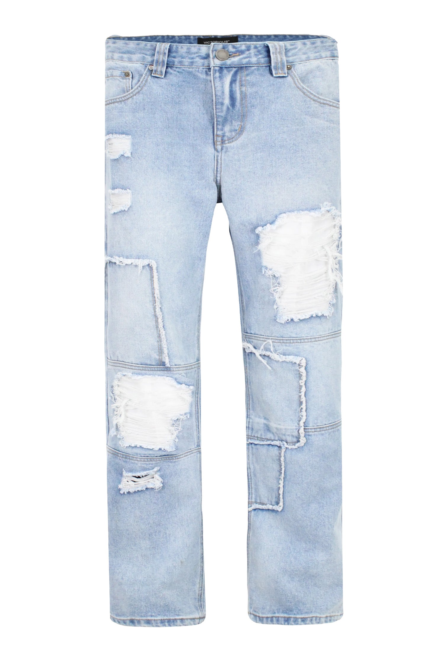 Heavily distressed indigo baggy jeans