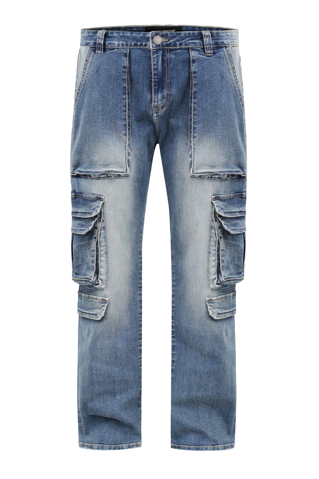 Indigo baggy jeans with 3D cargo pockets