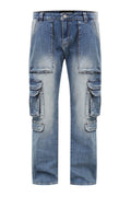Indigo baggy jeans with 3D cargo pockets