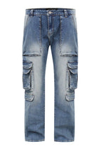 Indigo baggy jeans with 3D cargo pockets