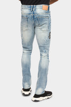 Side view of the studded distressed jeans