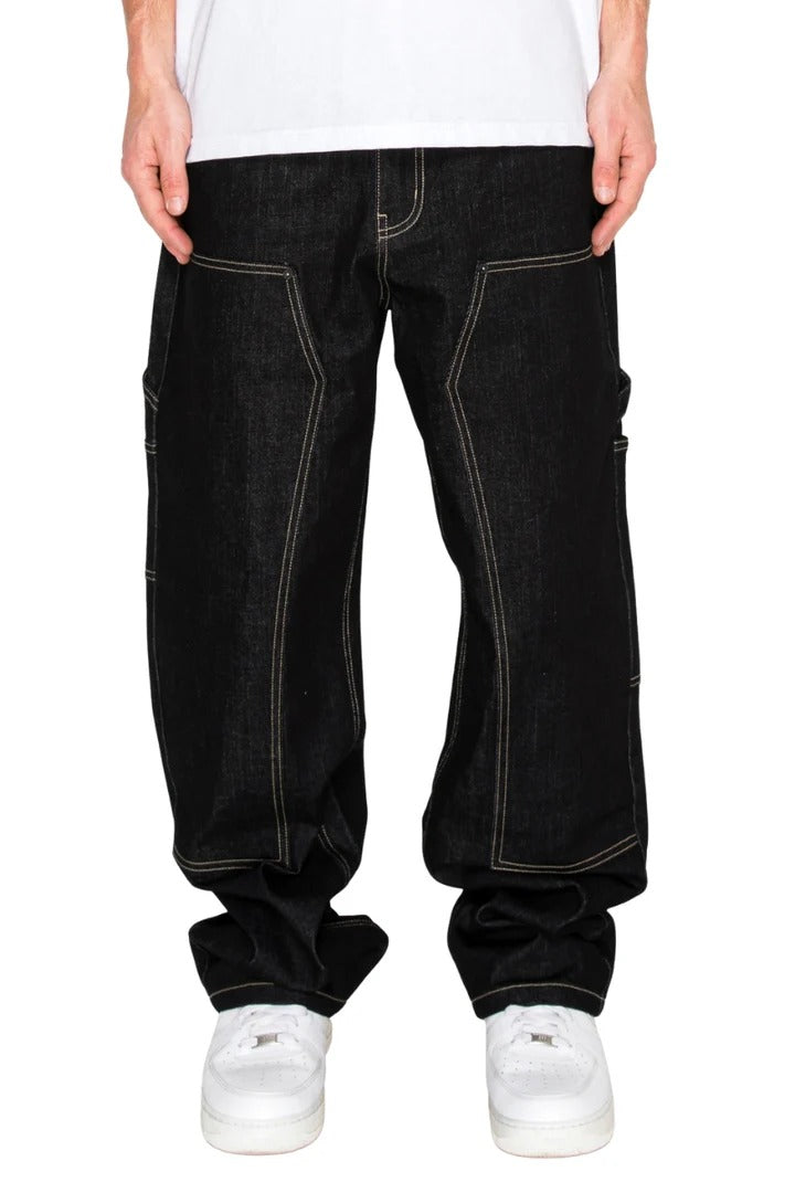 Black raw denim carpenter jeans
